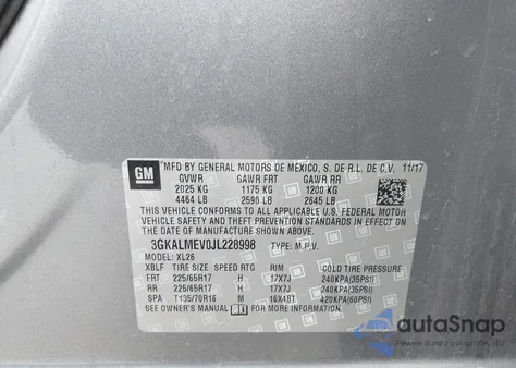 2018 GMC Terrain Sle z USA, uszkodzony, nr VIN 3GKALMEV0JL228998